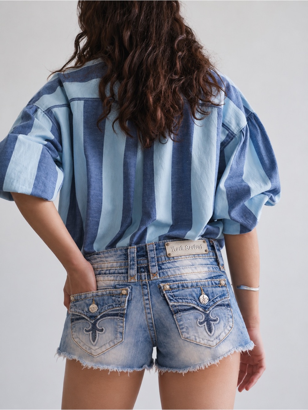 240 Rock Revival Light Blue Distressed Denim Cutoff Shorts